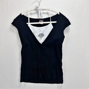 Harley Davidson Vintage Babydoll Tee Size M Layered Y2K